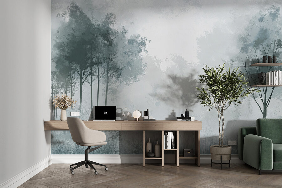 Wall murals Foggy forest with trees - Image 4