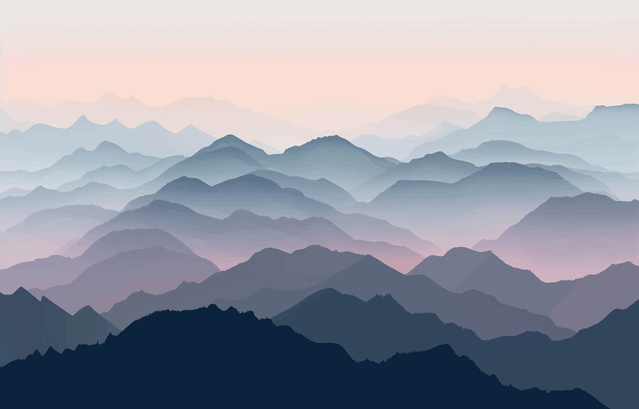 Landscape of mountains with fog