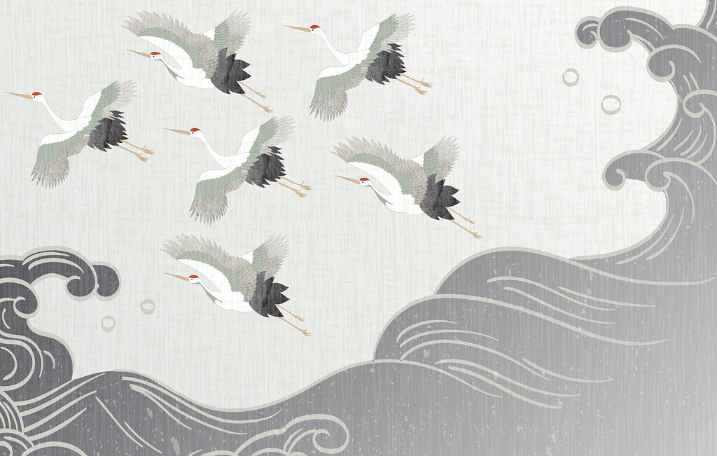 Group of birds flying over a wave Group of birds flying over a wave