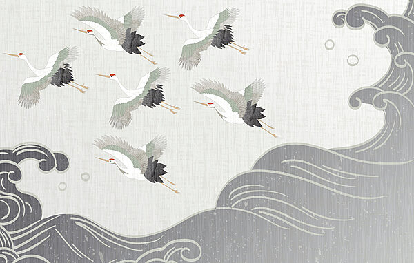 Group of birds flying over a wave Group of birds flying over a wave