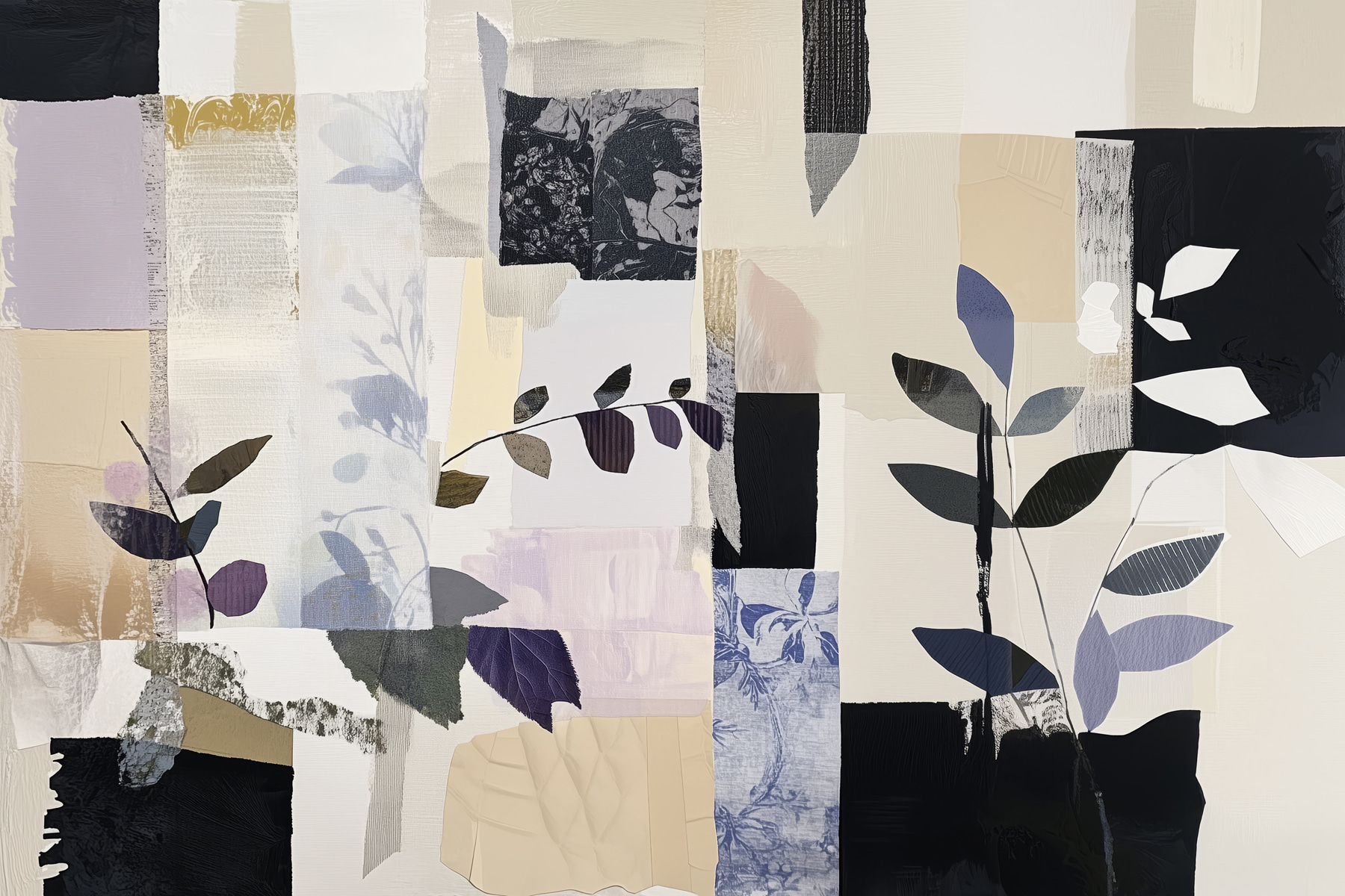 Painting of leaves and squares