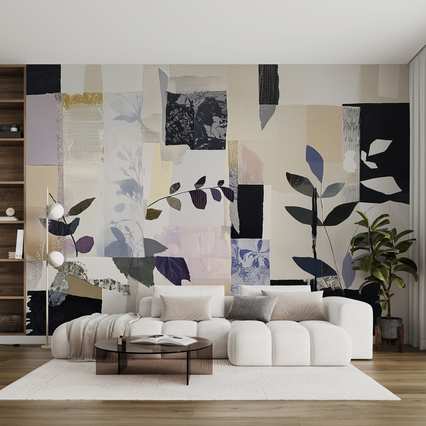 Painting of leaves and squares