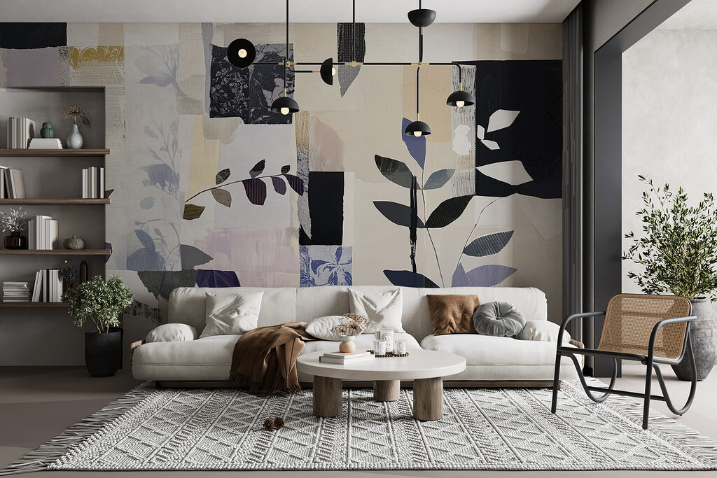 Painting of leaves and squares