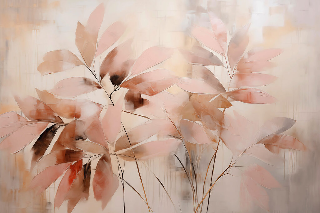 Painting of leaves on a white surface