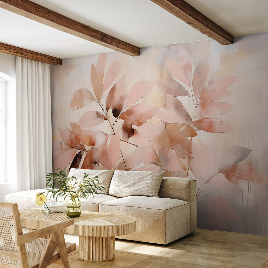 Painting of leaves on a white surface