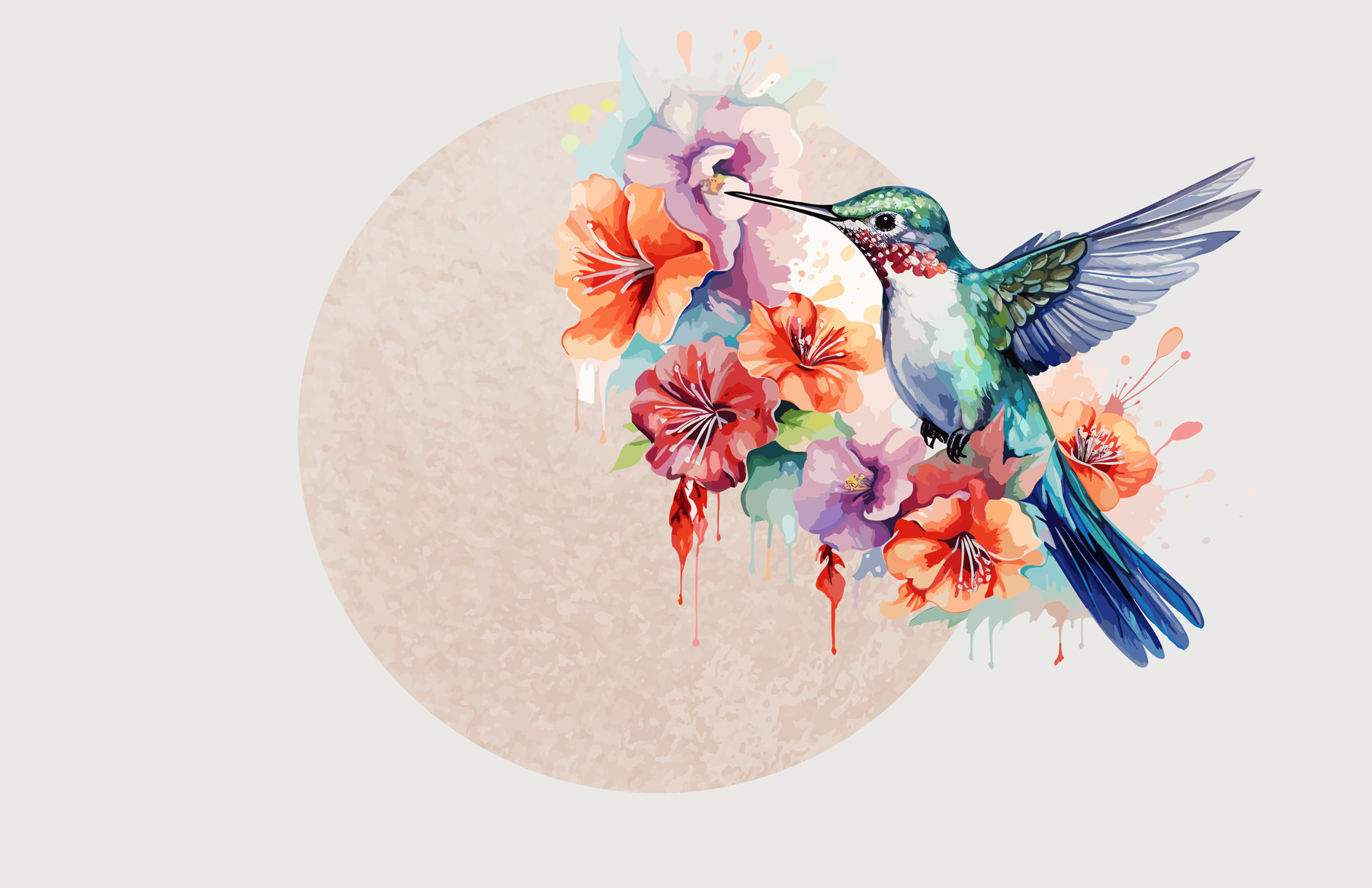Hummingbird flying over flowers
