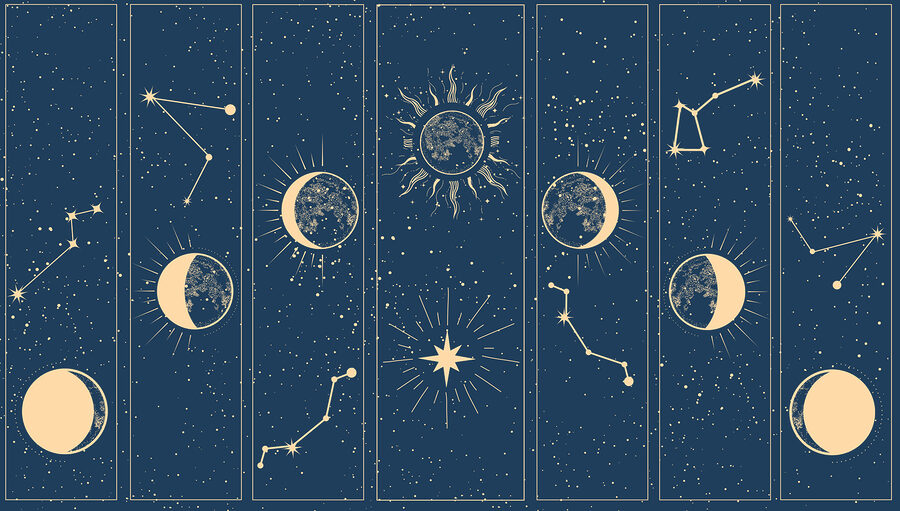 Group of images of the sun and moon