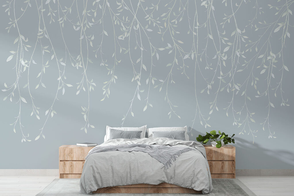 White branches with leaves on them White branches with leaves on them