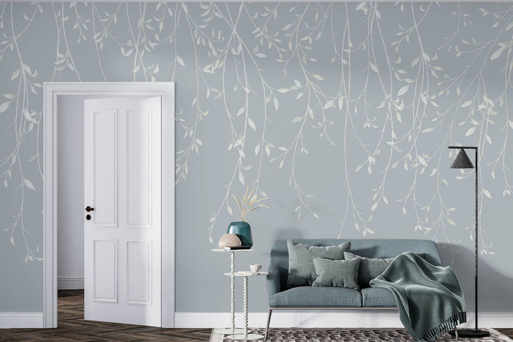 White branches with leaves on them White branches with leaves on them