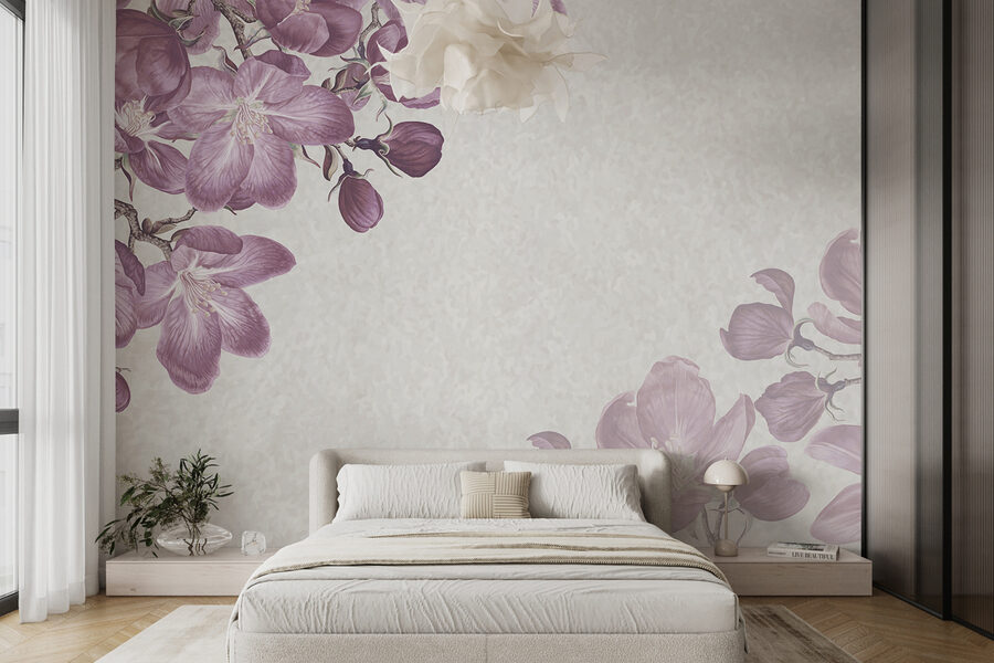 Purple flowers on a white background