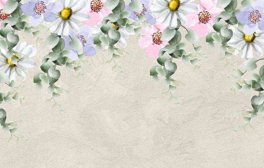 Group of flowers and leaves