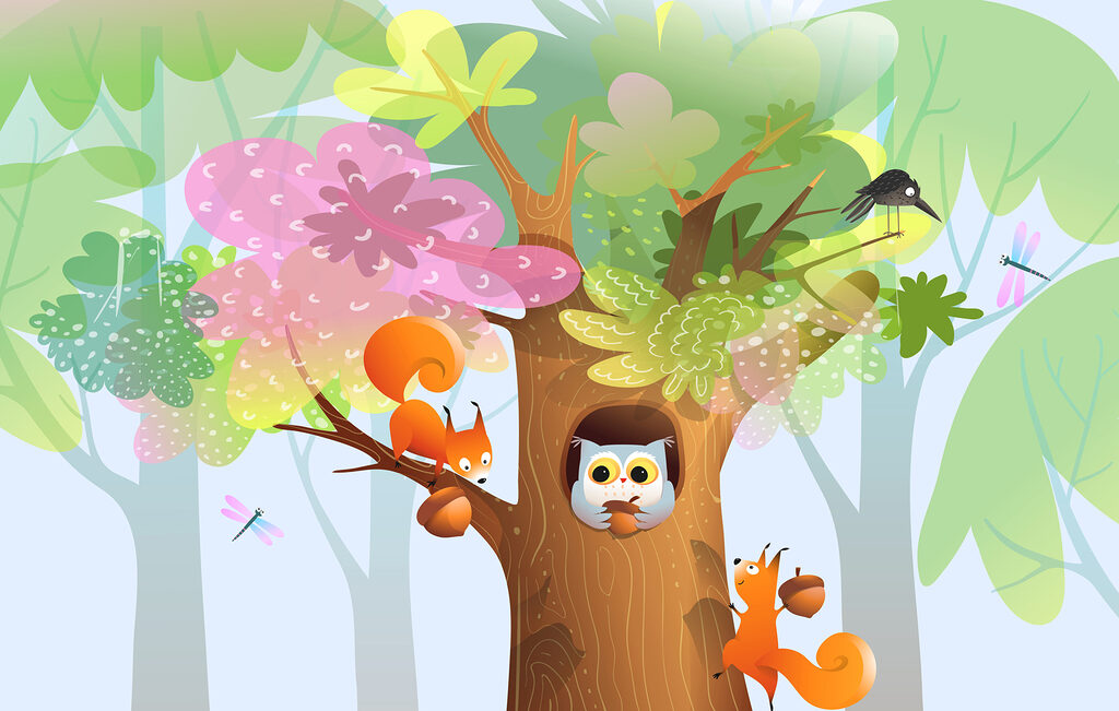 Cartoon of animals in a tree Cartoon of animals in a tree