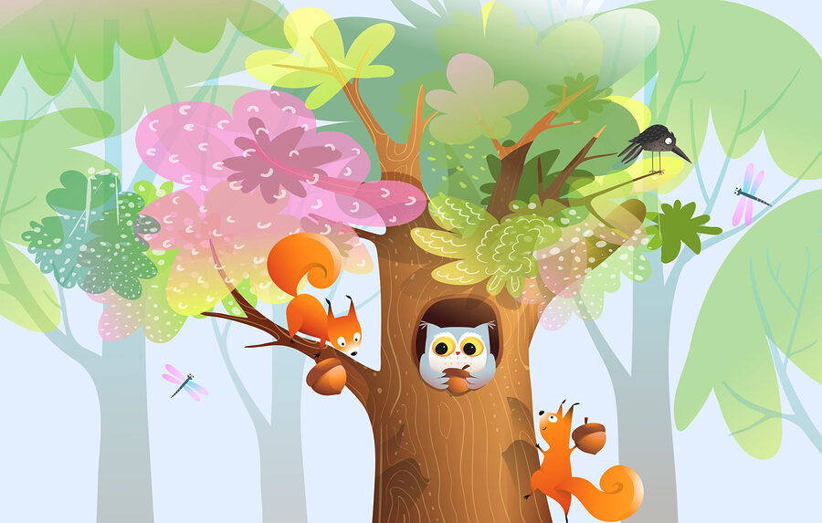 Cartoon of animals in a tree