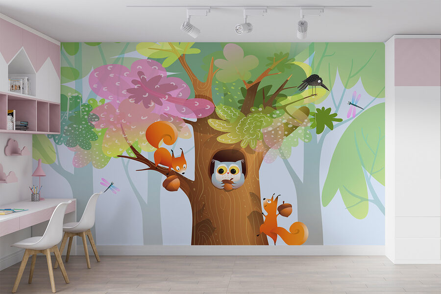 Cartoon of animals in a tree