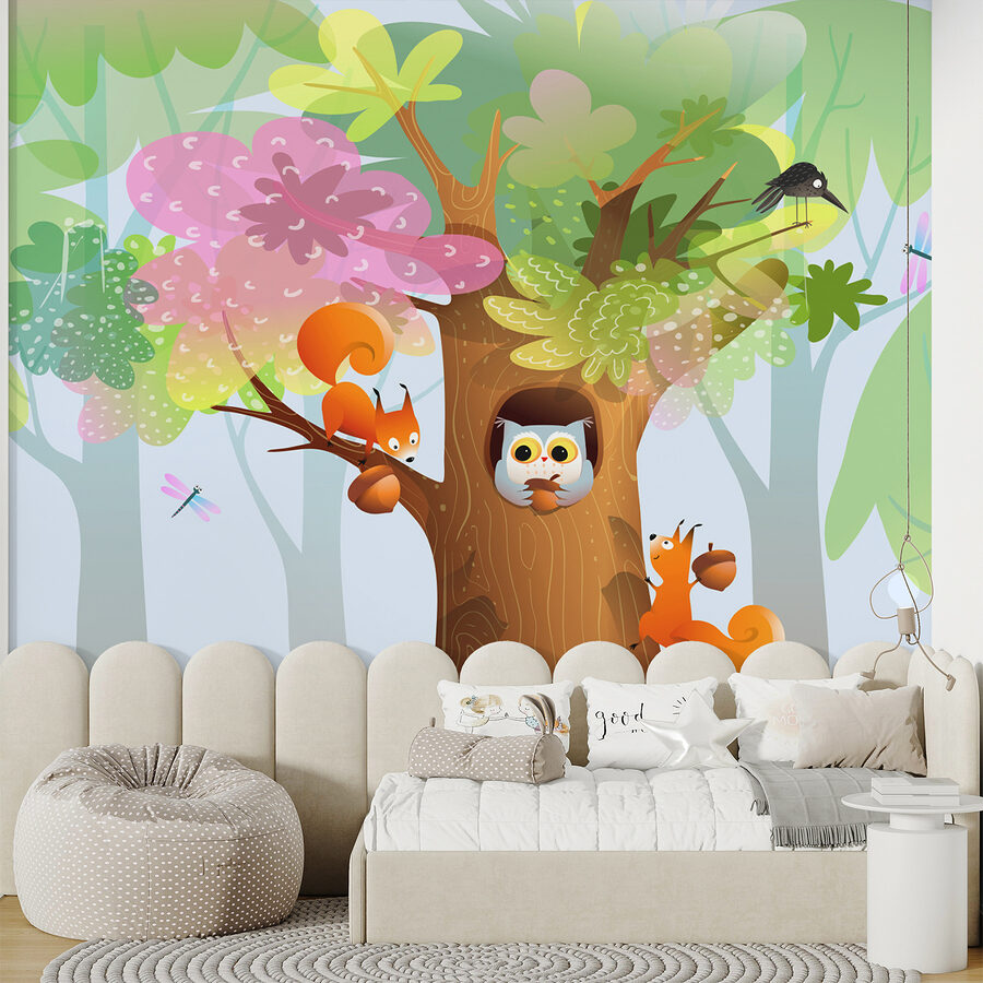 Cartoon of animals in a tree
