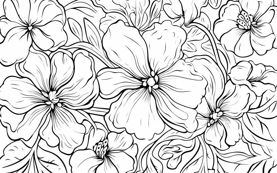 Black and white drawing of flowers