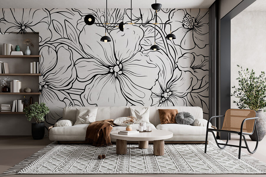 Black and white drawing of flowers