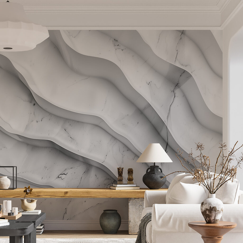 White marble surface with wavy lines