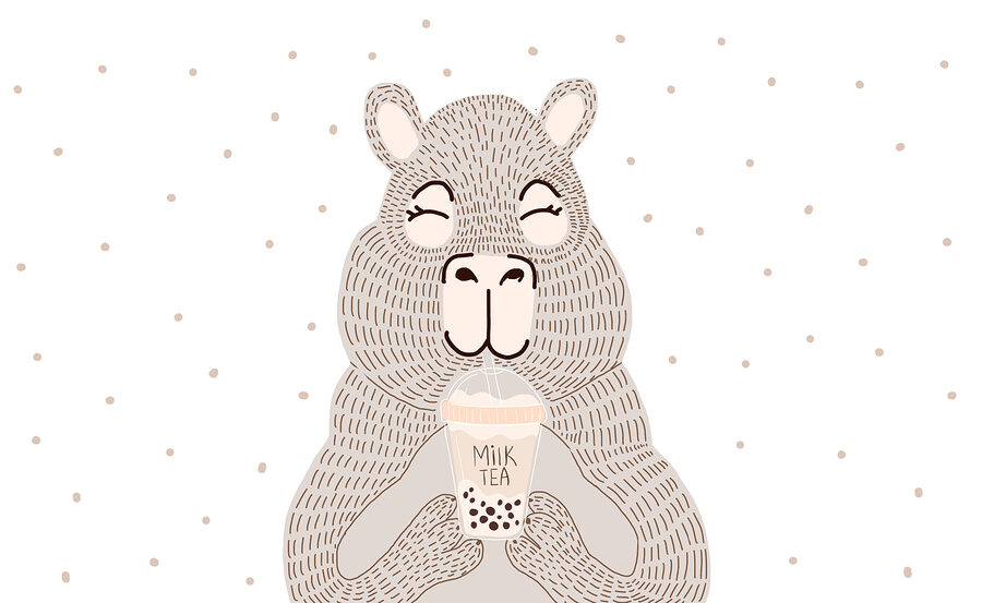 Wall murals Cartoon of a bear holding a bubble tea - Image 4