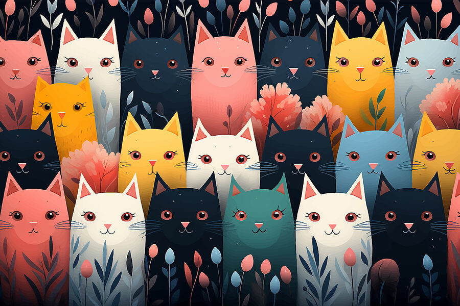 Wall murals Group of cats with flowers - Image 3
