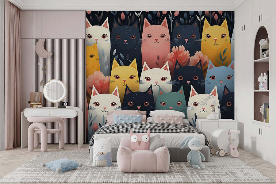 Wall murals Group of cats with flowers - Image 2