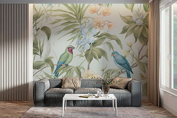 Wall murals Wall murals Wallpaper with birds and flowers (SKU: w01638)