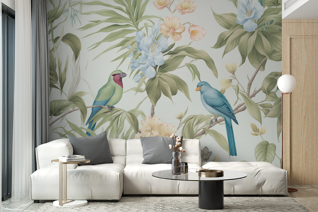 Wallpaper with birds and flowers Wallpaper with birds and flowers