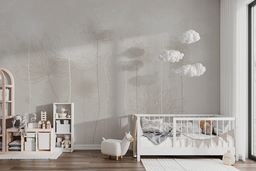 Wall murals White flowers on a gray background - Image 3