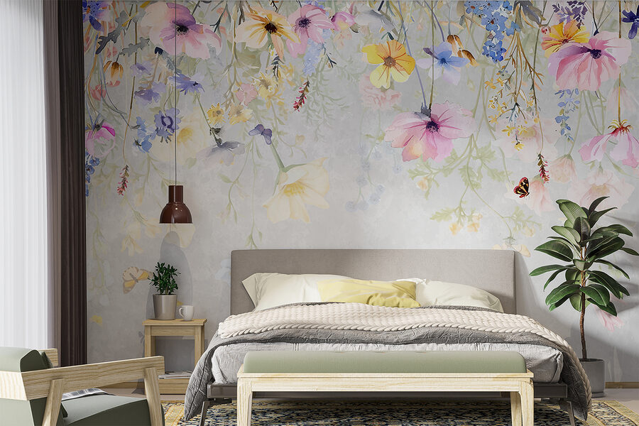 Painting of flowers and butterflies