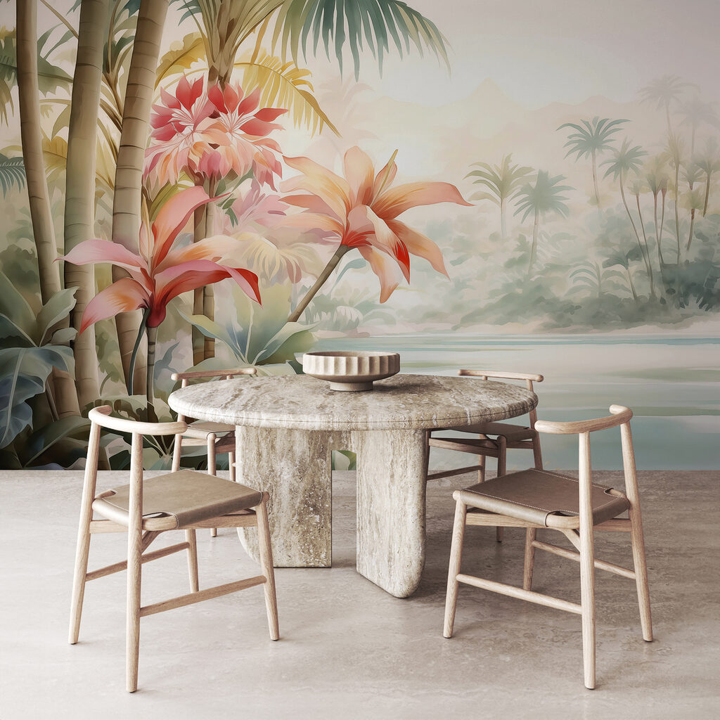 Painting of flowers and palm trees Painting of flowers and palm trees