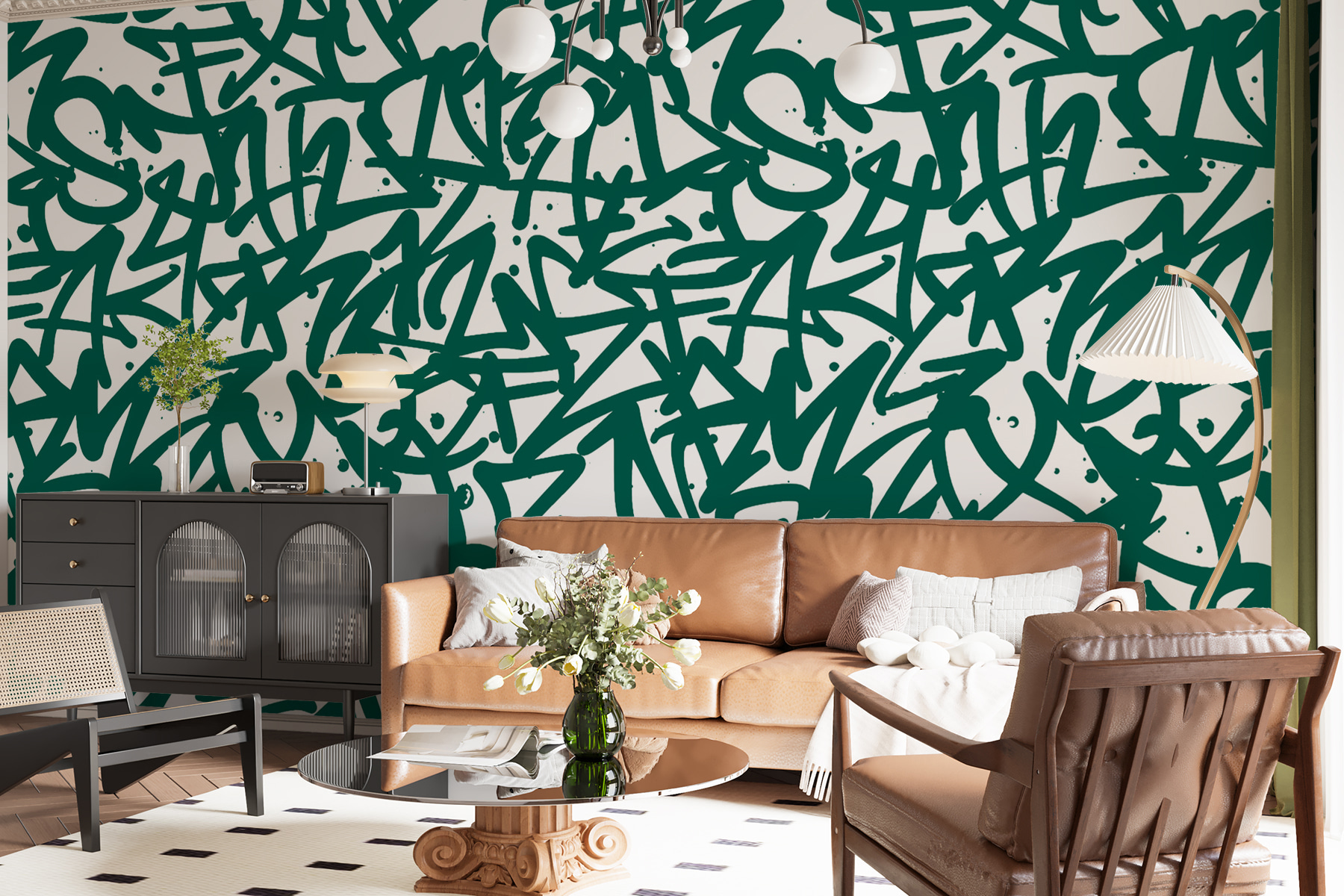 Pattern of green letters