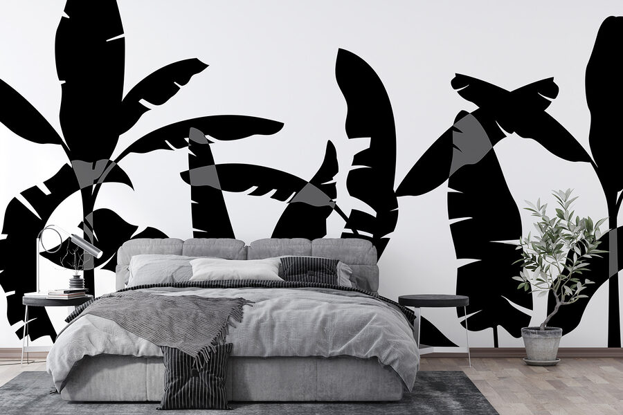 Wall murals Black silhouette of a banana leaf