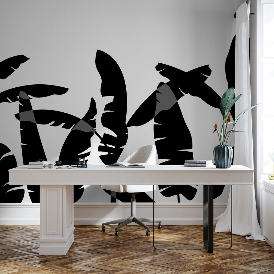 Wall murals Black silhouette of a banana leaf - Image 2