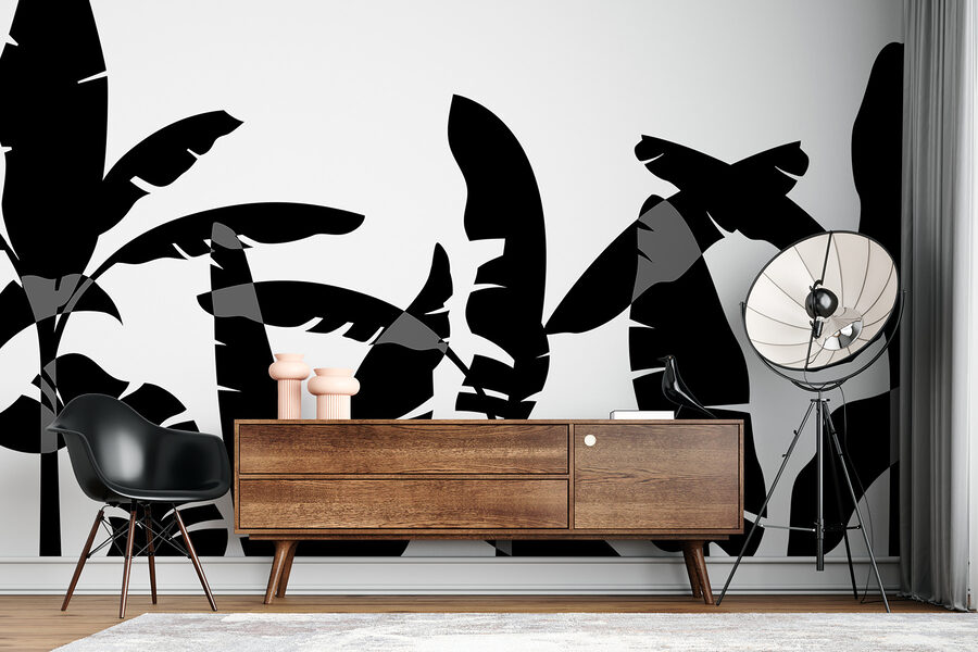 Wall murals Black silhouette of a banana leaf - Image 3