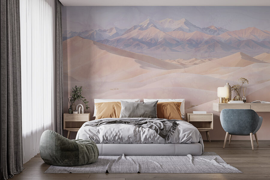 Sand dunes with mountains in the background