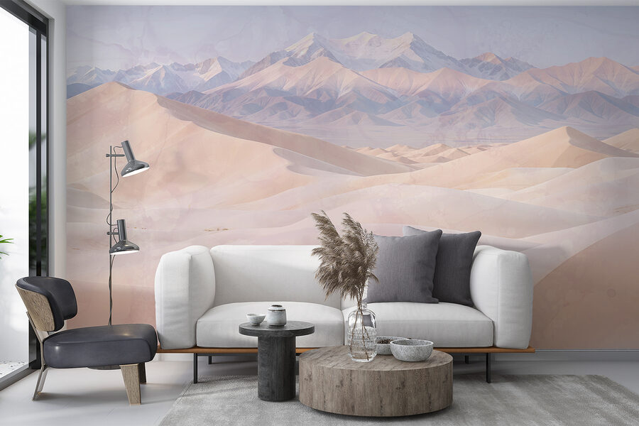 Sand dunes with mountains in the background