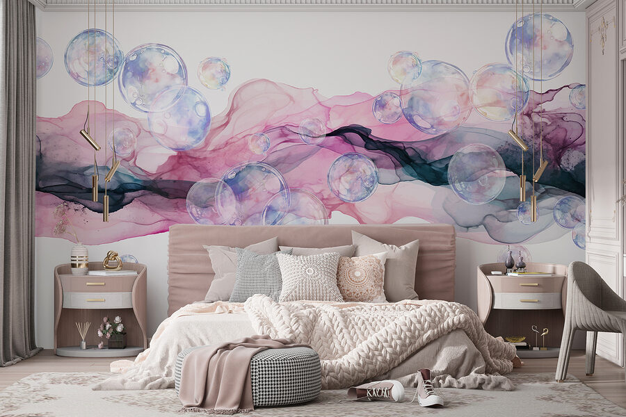 Group of bubbles in a pink and purple liquid Group of bubbles in a pink and purple liquid