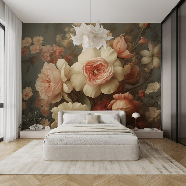 Painting of flowers on a wall Painting of flowers on a wall