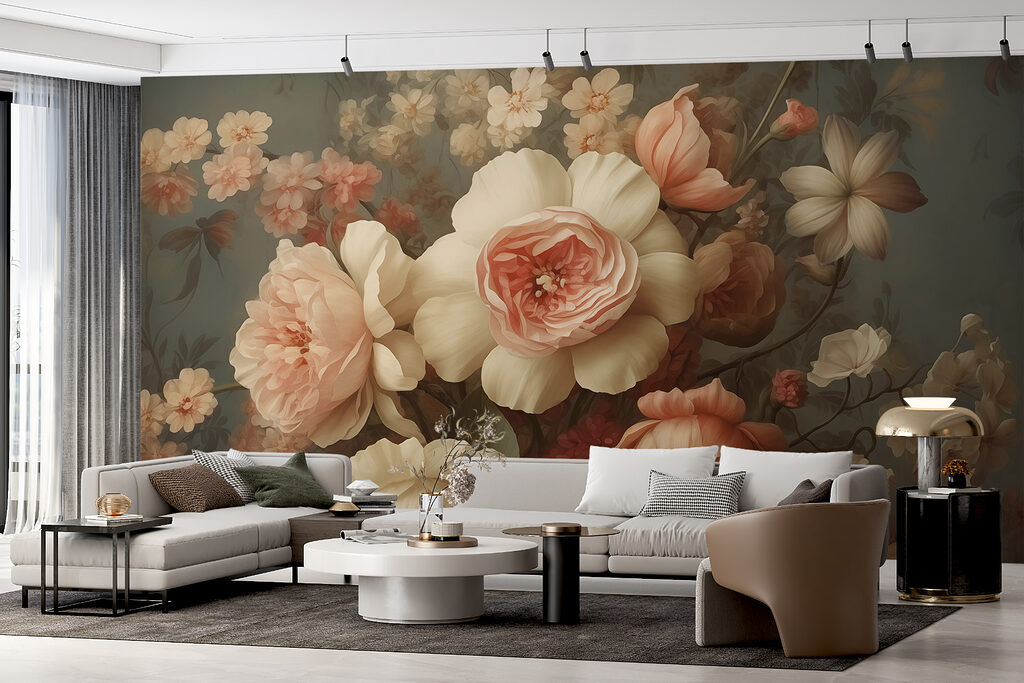 Painting of flowers on a wall Painting of flowers on a wall