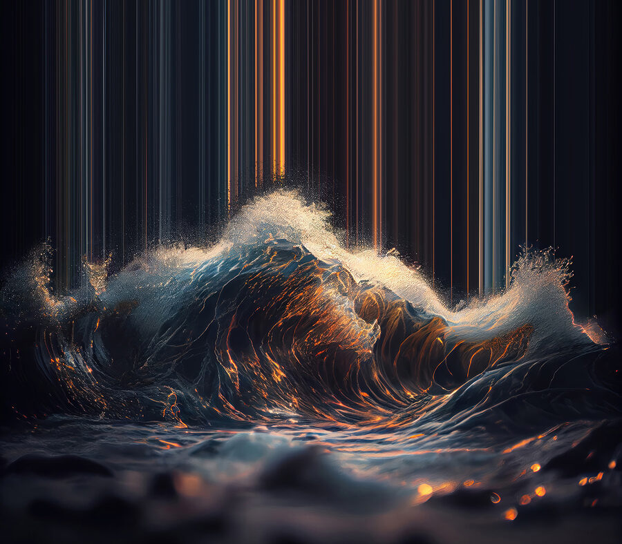 Wall murals Wave with orange and white light coming out of it - Image 5