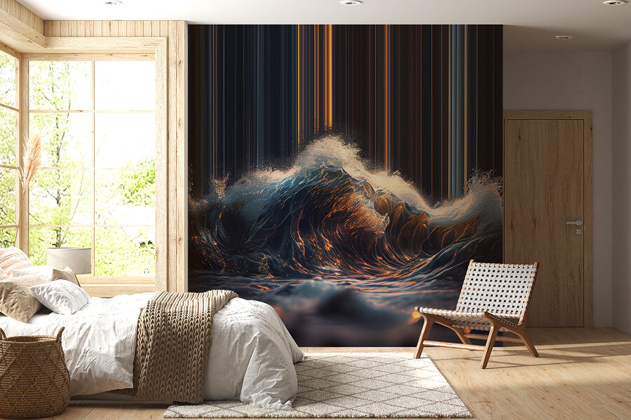 Wall murals Wave with orange and white light coming out of it - Image 2
