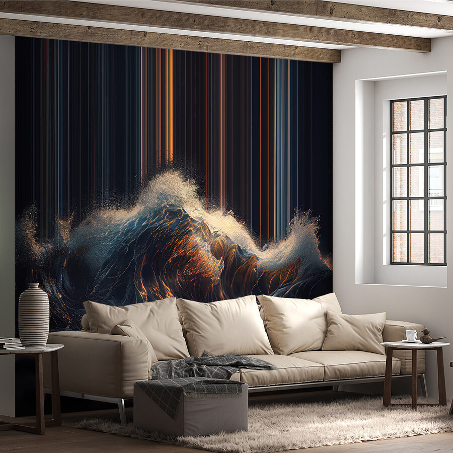 Wall murals Wave with orange and white light coming out of it - Image 3