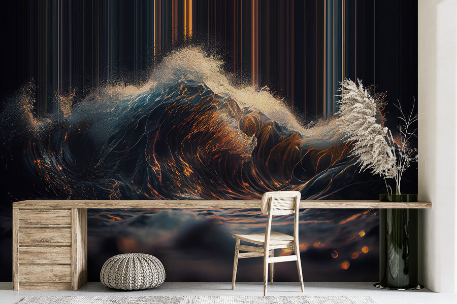 Wall murals Wave with orange and white light coming out of it - Image 4