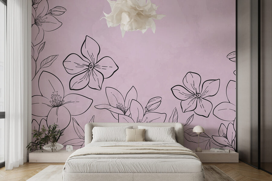Drawing of flowers on a pink background Drawing of flowers on a pink background