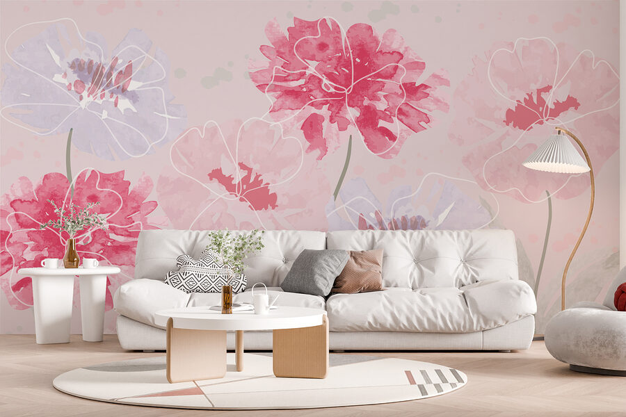Group of flowers on a pink background Group of flowers on a pink background