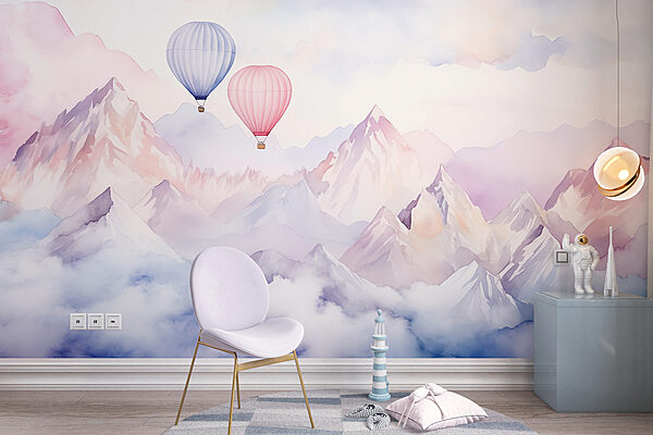 Group of hot air balloons in the sky over mountains Group of hot air balloons in the sky over mountains