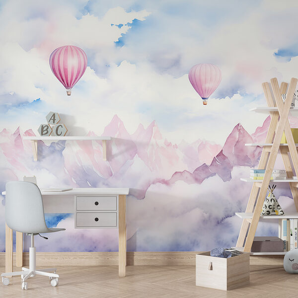 Group of hot air balloons in the sky above clouds