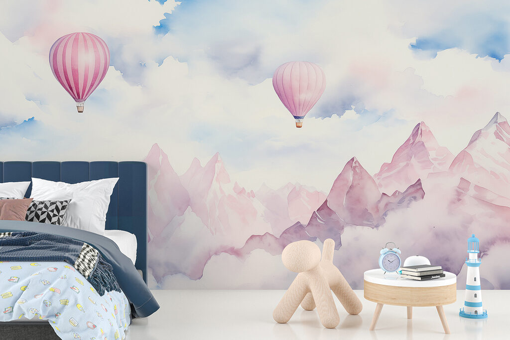 Group of hot air balloons in the sky above clouds