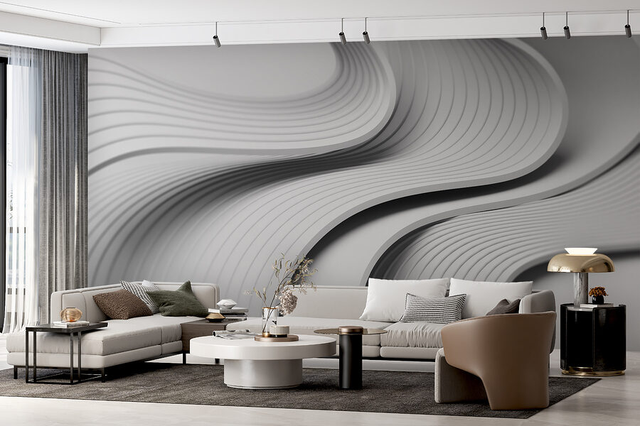 White and grey curved lines