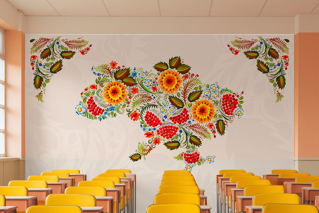 Map of ukraine with flowers